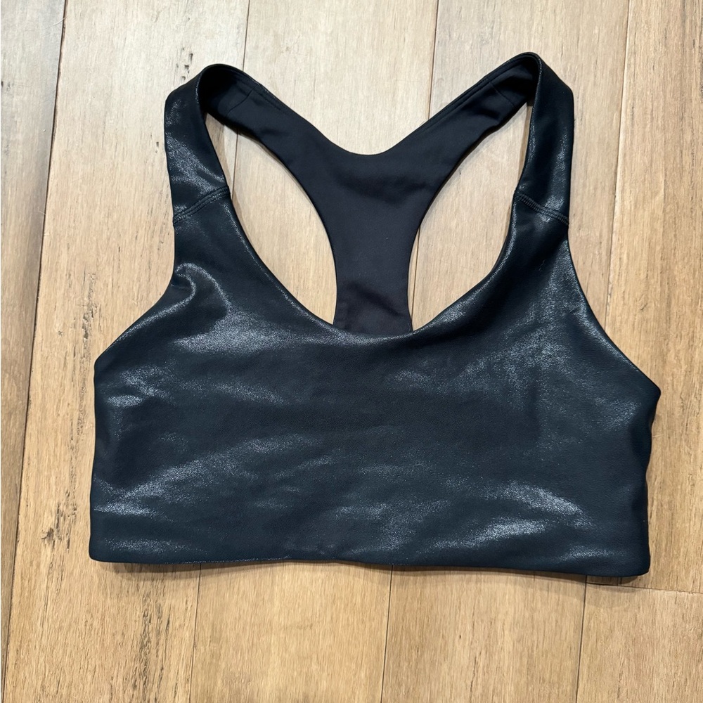 Old Navy Black Faux Leather Sports Bra